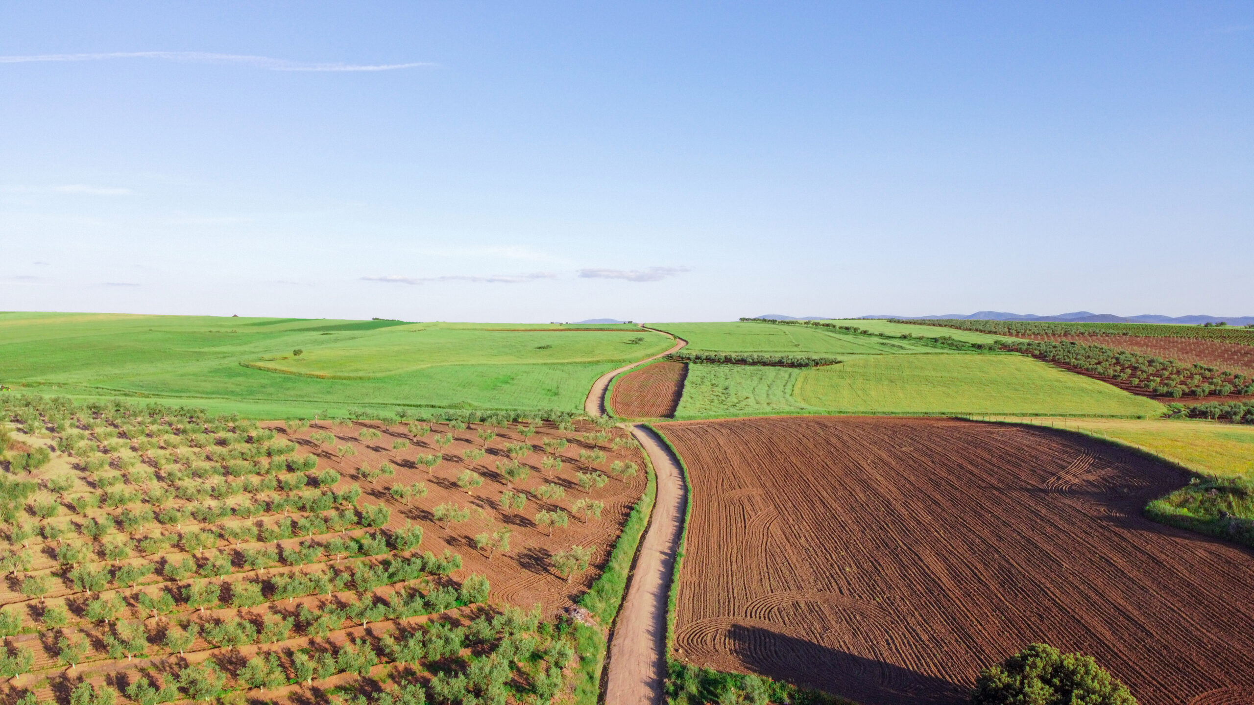 aerial view vast farmland with country road middle scaled drone de pulverização para áreas rurais