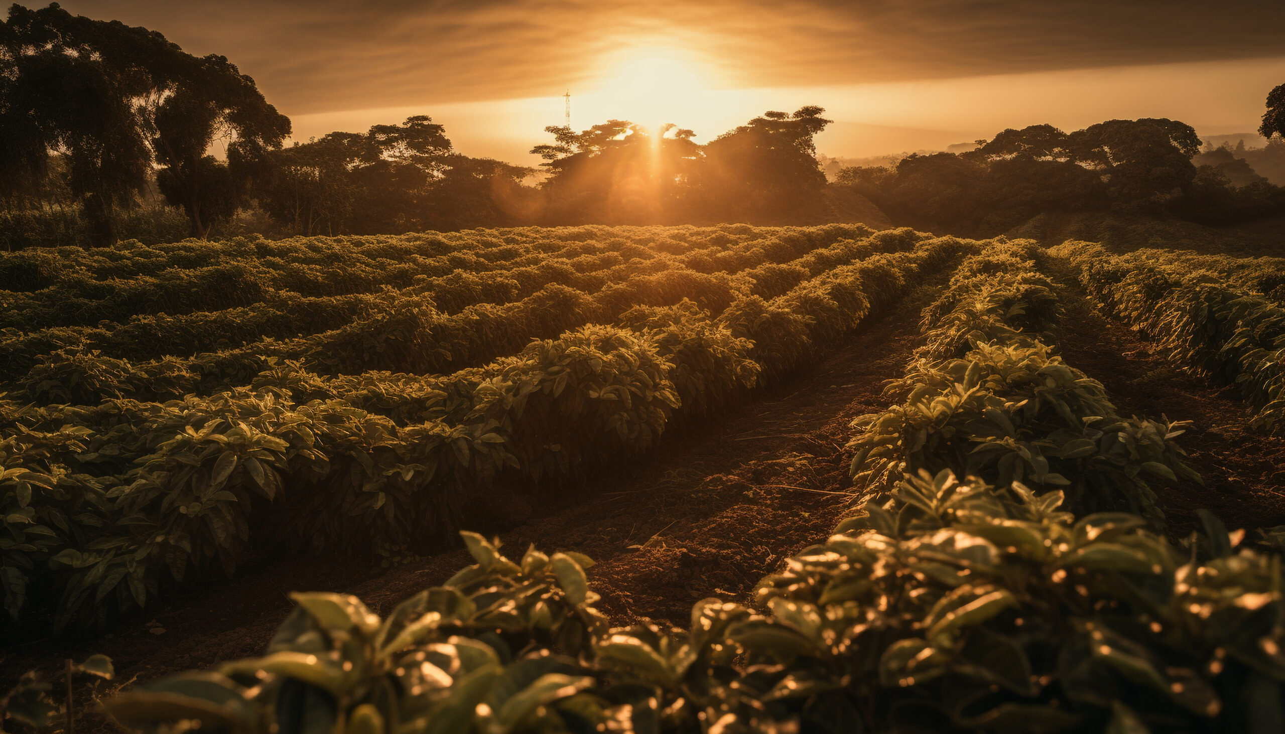 Drone pulverizador para otimização da fertilização em lavouras de café 2 yellow sun sets lush farm meadow generated by ai scaled Drone pulverizador para otimização da fertilização em lavouras de café